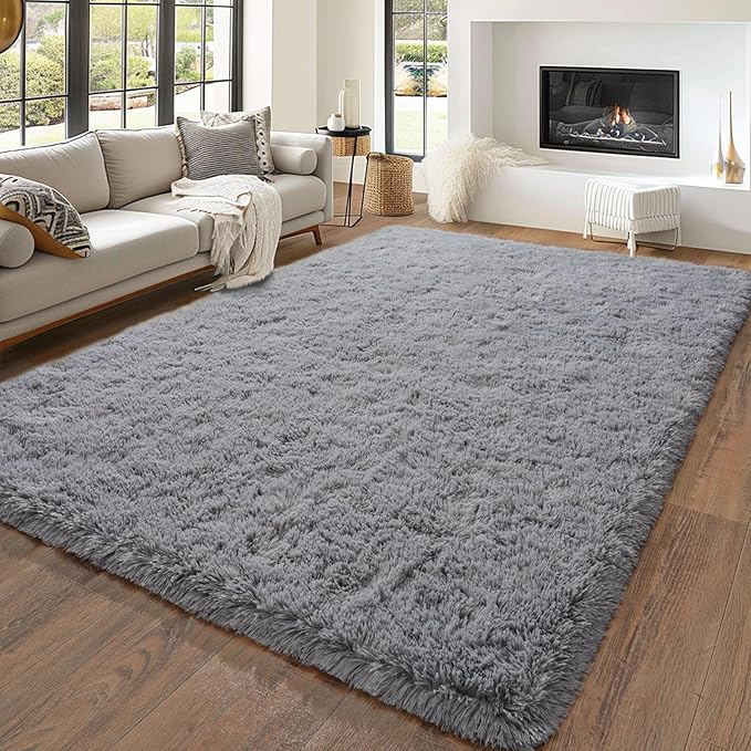 Super Fluffy Rug for Bedroom, 4x6 Feet, Modern Shag Grey Area Rugs, Soft and Cozy Plush Carpet for Kids,Girls Boys and Teens Decorations for Living Room Dorm Nursery Classroom,Grey