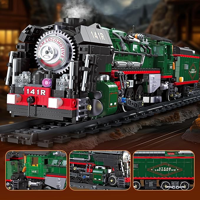 NUTCRACKER 141R Vintage Steam Train Building Blocks Set, Classic Train Model Building Kit, Construction Brick Education Learning Toys Birthday Gift for Adult Boys Kids 14+ (1782 Pieces)
