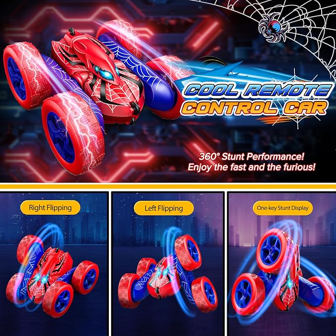 RC Cars Remote Control Car, Double Sided 360°Flip 4WD Rechargeable RC Drift Car,Toys for 3-12 Year Old Boys,Toys for Ages 5-7 Toys for Ages 8-13 Christmas Basket Stuffers (Red)