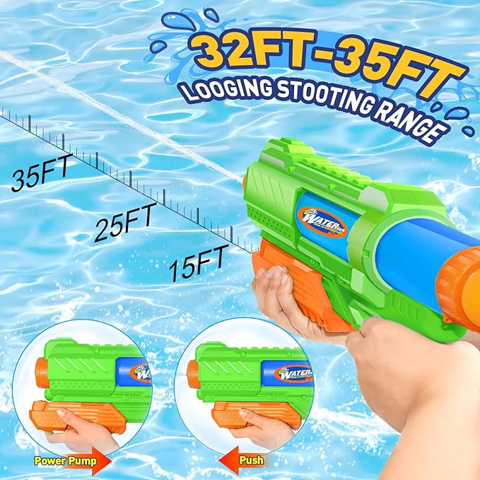 Super Water Gun for Kids Adults: 2 Pack - 1200CC Water Toy Gun Squirt Blaster Soaker Long Range High Capacity Swimming Pool Beach Outdoor Summer Fun Party Games, Gifts for Boys and Girls Green Green