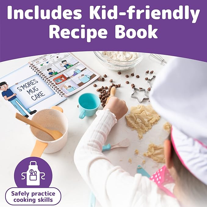 Kids Cooking and Baking Chef Set for Little Girls, Complete Cooking Sets, Toddler Dress Up and Pretend Play Dress Up Clothes for Girls, Kitchen Toys 3-5 Years Old with Kids Aprons