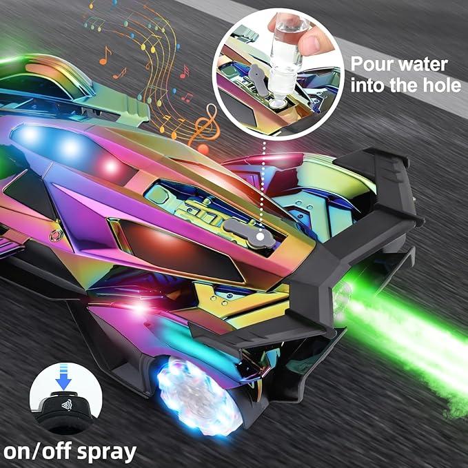 Lambo Remote Control Car for Boys 4-7,1:12 RC Car for Boys 8-12 with 360° Rotating, Lights, Music and Spray, 10-12km/h Colourful Lambo Racing Toys Gift for Kids Birthday.