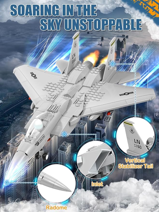 Military F-15 Eagle Fighter Jet Building Blocks Set 270 Pieces Air-Force Build Blocks Toy Airplane Great Gift for Boys Kids and Teens Compatible with All Building Bricks Planes and Jets