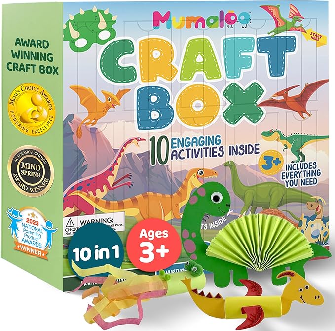 Dinosaur Craft Box - 10 Creative Arts and Crafts for Kids Ages 4-8, Fun, No Mess, Educational, Toddler, Preschool & Homeschool Activities Kit with Supplies, 3 4 5 6 7 8 Year Old Girls and Boys