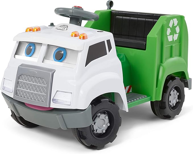 Kid Trax Real Rigs Toddler Recycling Truck Interactive Ride On Toy, Kids Ages 1.5-4 Years, 6 Volt Battery and Charger, Sound Effects, 9 Recycling Accessories Included,Green
