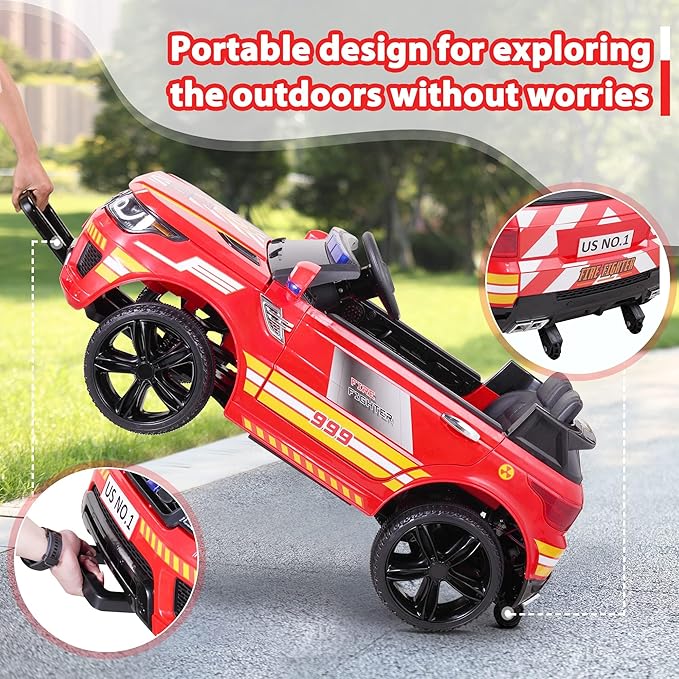 Fire Truck Ride on Toys TOBBI 12V Fire Engine Giant Firetrucks Firefighter Fireman Ride On Car with Remote Control, Siren-Call, Walkie-Talkies, Bluetooth for Toddlers, Red