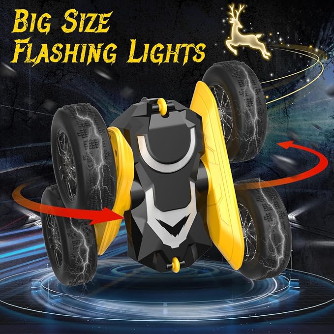 NQD Bat Remote Control Car- Double Sided 360°Rotate RC Stunt Car with Wheel Lights, 4WD Off-Road RC Cars 2.4Ghz Indoor/Outdoor Rechargeable Toy Car for Boys Age 4-7 8-12 Birthday Xmas Gift