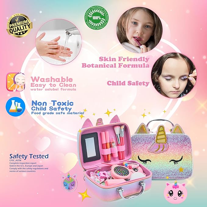 Kids Makeup Kit for Girl - Girls Makeup Kit for Kids, Little Girls Make up Set, Washable Kid Makeup Toy for Toddlers Children Princess, Christmas Birthday Gift for 4 5 6 7 8 9 10 Year Old Girl