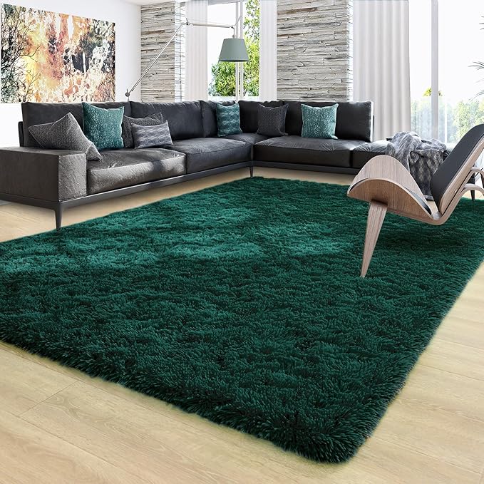 Ompaa Dark Green Rug 6x9 Fluffy Emerald Area Rugs for Bedroom Living Room Carpet, Non-Slip High Pile, Modern Fuzzy Shaggy Deep Grass Green Rug for Classroom Kids Playroom Nursery Home Office Decor