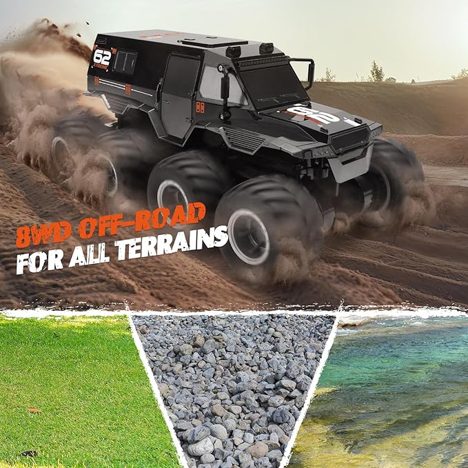 Amphibious RC Trucks,8WD Offroad Waterproof,1: 12 Large Remote Control Monster Truck for Boys Girls,50Mins Playing Time Battery, Birthday Toy for Kids Age 7 8 9 10 11 12