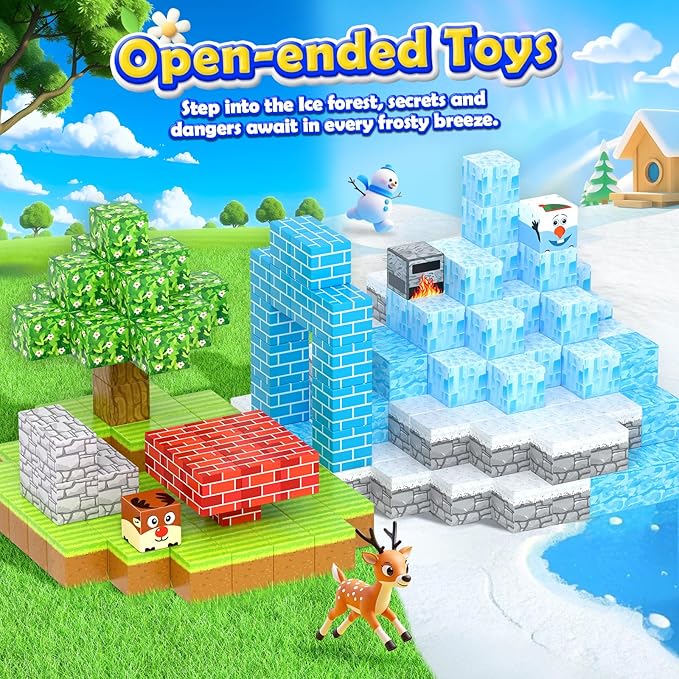 126PCS Magnetic Blocks-Mine Magnet World Forest & Ice Edition, Sensory Building Blocks Set STEM Construction Toys for Toddlers Kids Ages 3-5 5-7 8-13, Gifts for 3-8 Year Old Boys Girls