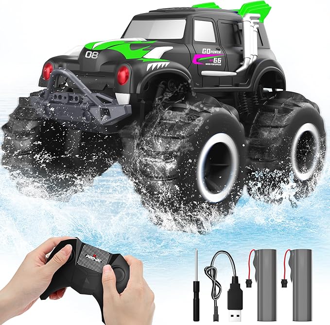 BEZAR Remote Control Monster Truck - Amphibious Remote Control Car for Kids, All Terrain 4WD Off-Road RC Trucks with 2 Rechargeable Batteries, Christmas Birthday Gifts Toys for Boys & Girls Age 4-12
