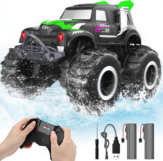 BEZAR Remote Control Monster Truck - Amphibious Remote Control Car for Kids, All Terrain 4WD Off-Road RC Trucks with 2 Rechargeable Batteries, Christmas Birthday Gifts Toys for Boys & Girls Age 4-12