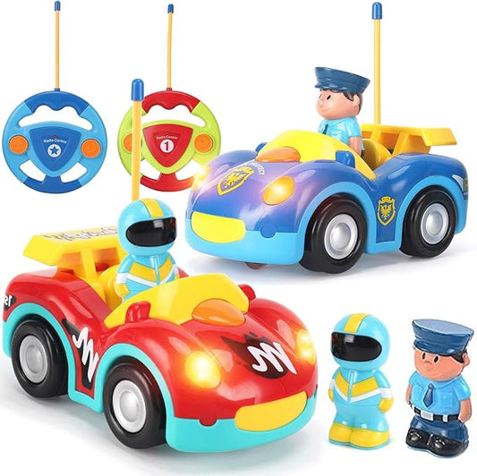Liberty Imports My First Cartoon RC Remote Control Cars for Toddlers Ages 1-3, Radio Control Toy for Baby, Kids 18 Months+ (2 Pack)