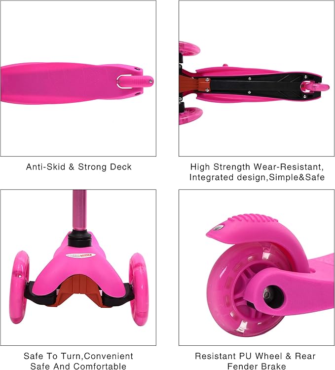 ChromeWheels Scooter for Kids, Deluxe 3 Wheel Scooter for Toddlers 4 Adjustable Height Glider with Kick Scooters, Lean to Steer with LED Flashing Light for Ages 3-6 Girls Boys
