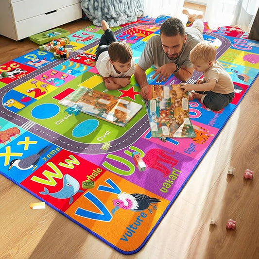 HOMORE Kids Educational Rug, 5x7 Kids Collection Area Rug for Learning Alphabet, Numbers, Colors, Season and Animal Words, Playmat for Classroom Playroom