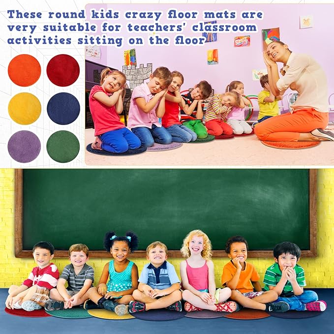 Funtery 6 Pieces Colorful Carpet Circle Seats 18 Inches Round Kids Classroom Floor Mat Soft Classroom Rugs Educational Cushions for Kids School Learning Area, Home Bedroom Play Areas Rugs