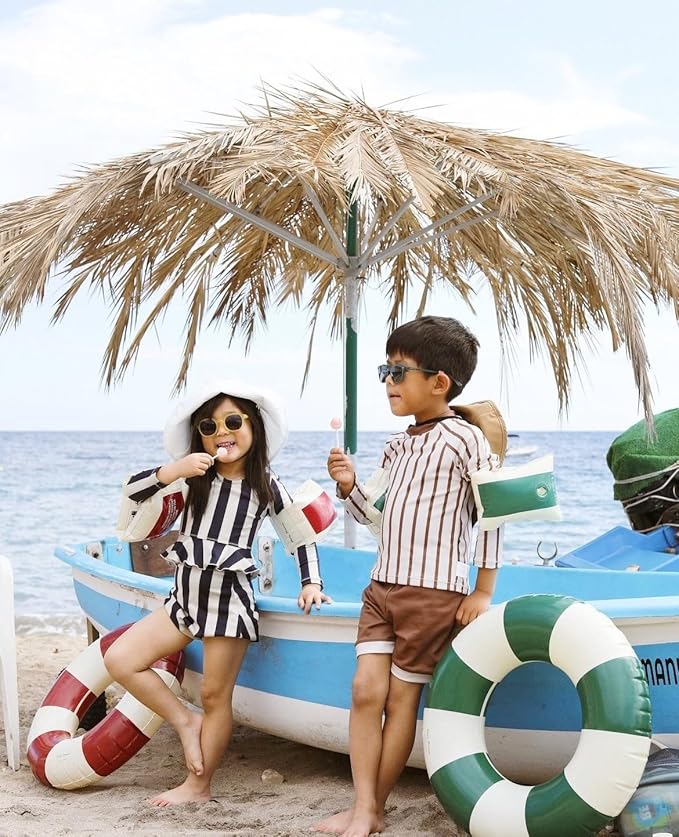 Petites-Pommes Inner Tubes for Pool for Kids & Toddlers - Durable Floats for Kids, Handprinted Classic Striped Design Beach Float, Soft Comfort Seaming, Packable Floats for Travel, Dark Green, 24 inch