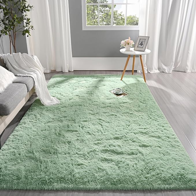 Pettop Fluffy Sage Green Rug for Bedroom Living Room, 5x8 Feet Super Soft Shaggy Plush Fuzzy Rugs for Girls Kids Boys, Non-Slip and Washable Rug for Nursery Classroom, Carpet for Rooms Decor