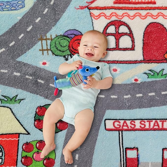 LIVEBOX Kids Rug 3'x5' Car Rug Play Mat for Playing Cars Toys, City Life Playroom Rug Educational Carpet for Children Boy Girl,Road Traffic Nursery Rug for Kids Room Play Area