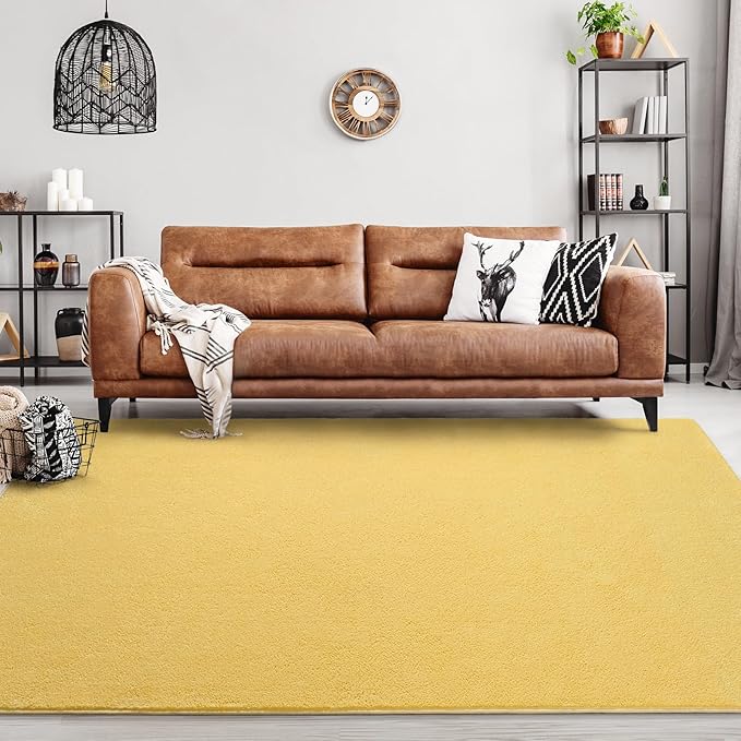 FlyDOIT Area Rugs for Bedroom Living Room, 4x6 Yellow Super Soft Comfy Thickened Memory-Foam Indoor Carpets, Modern Aesthetic Minimalist Carpet for Boys Girls Adults Apartment Nursery Home Décor