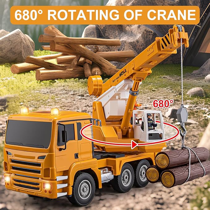 13 Channel RC Crane Truck, 2.4G Remote Control Crane Toy Construction Vehicles with Lights, Sounds, Hook Up and Down, 1:18 Large RC Truck Car for Kids Boys 16.5"