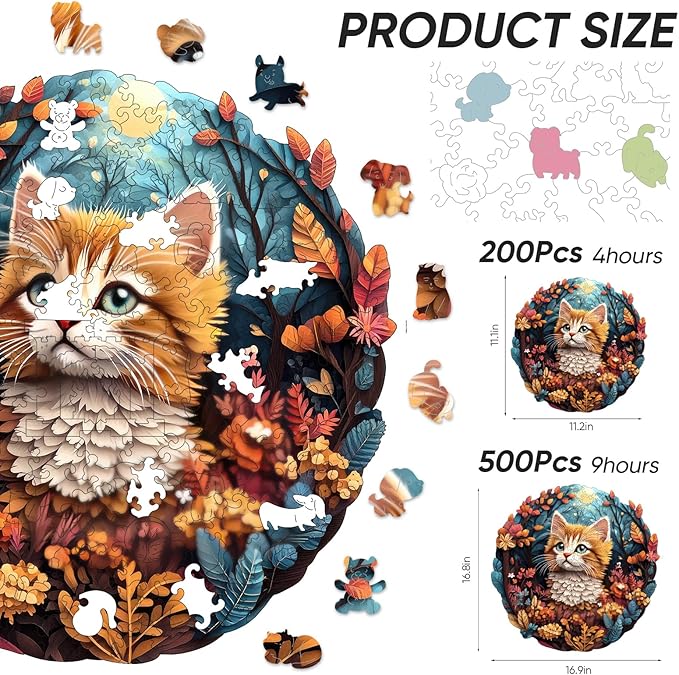 Wooden Puzzle for Mom - 3D Vision Effect Flower and Cat Puzzle 500 Pcs Unique Shape Advanced Wooden Jigsaw Puzzle, Wood Puzzles, Challenge Jigsaw Puzzle(16.9 x 16.8 in)