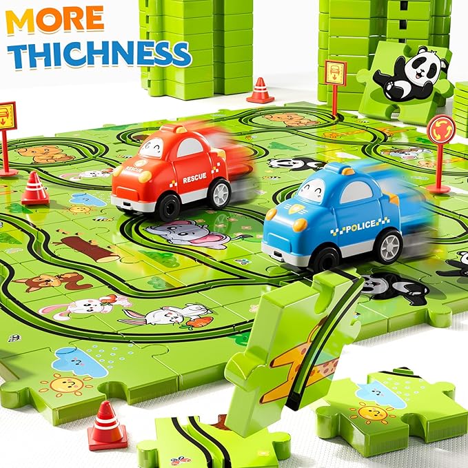 48 PCS Puzzle Race Track Car Set Toys for Kids Boys, Puzzle Tracks Car for Boys Ages 3-5 4-6, Toddler Toys Gifts for 3 4 5 Year Old Boys, Ideal 3 4 5 6 Year Old Birthday Gifts