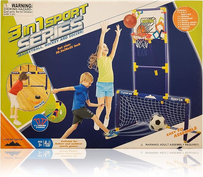 Kids Basketball Hoop Arcade Game, 3 in 1 Sports Center - Hockey, Soccer, Sports Station - Indoor Arcade Game, Includes Basketball Hoop, Hockey net, Soccer Goal for Toddlers and Children Boys and Girls