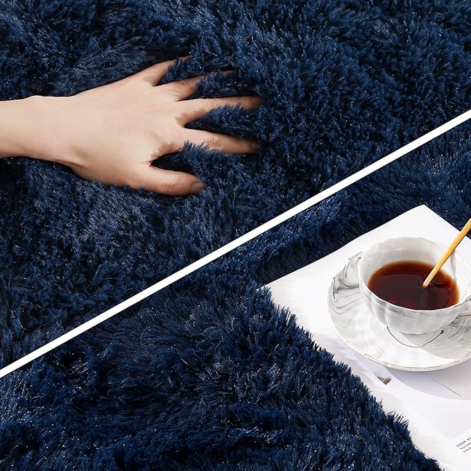Amearea Premium Soft Area Rug 4x5.3 Feet, Blue Rugs for Living Room, Fluffy Carpet for Bedroom Nursery Playroom Teen Home Decor, Comfortable Indoor Furry Dorm Carpets, Navy Blue