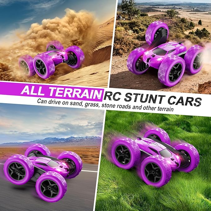 RC Cars, Purple Remote Control Car for Girls, 2.4 GHZ Double Sided RC Stunt Car 360° Rotating Remote Control Crawler with Headlights Car Toys for 6 7 8 9 10 11 12 Girls Birthday Gift