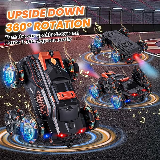 Remote Control Cars for Kids, RC Cars Toy Gesture Sensing Stunt Car, Boy Xmas Birthday Gifts Ideas, 6WD 2.4GHz All Terrain RC Race Car Double Sided 360° Rotating Toys for Boys 3 4 5 6 7 8 9 10 11 12