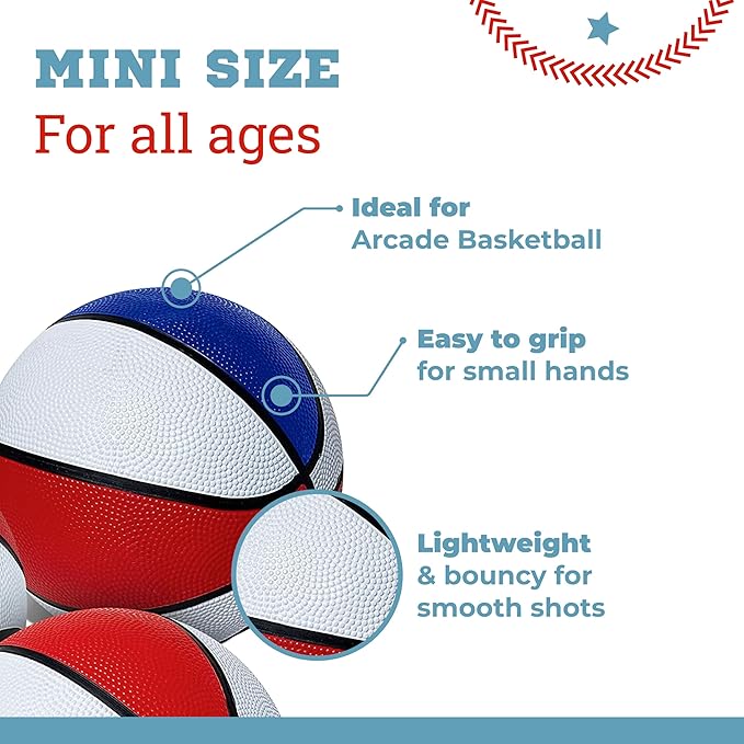 Botabee Mini Basketball Set of 5 - Durable, Anti-Slip Grip 7" Mini Basket Balls for Indoor and Outdoor Play - Inflatable Basketball Toys for Pop Arcade - Soft, Bouncy Sports Rubber Playing Ball