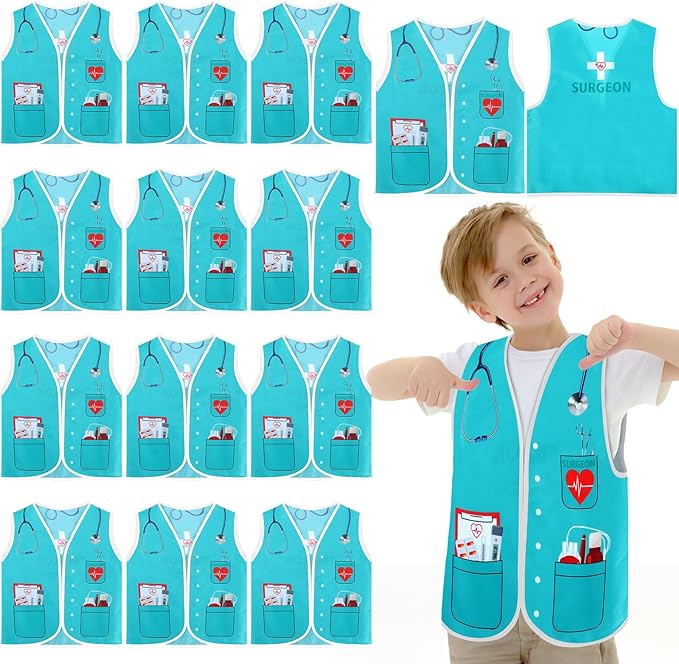 Panitay 12 Pcs Kids Community Helper Dress up Vest, Boy & Girl Career Cosplay Party Costume for Toddlers Occupation Role Play