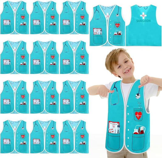 Panitay 12 Pcs Kids Community Helper Dress up Vest, Boy & Girl Career Cosplay Party Costume for Toddlers Occupation Role Play