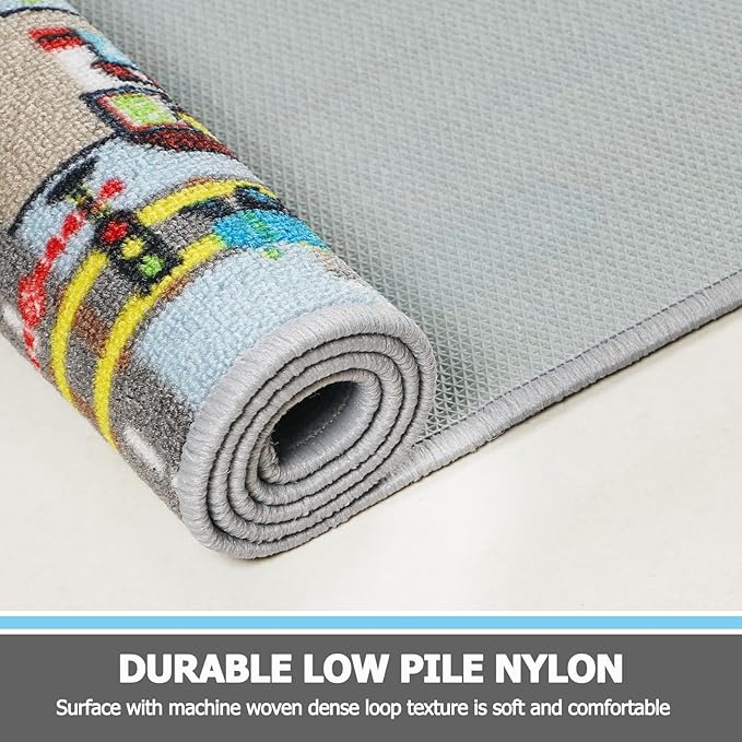 Capslpad Kids Rug 6'6" x 9'8" Educational Learning Kids Play Area Rug Large Traffic Road Cars Rug Play Mat for Kids Toy Nursery Rug Kid Car Carpet for Playroom Living Room Classroom Decor, Sky Blue