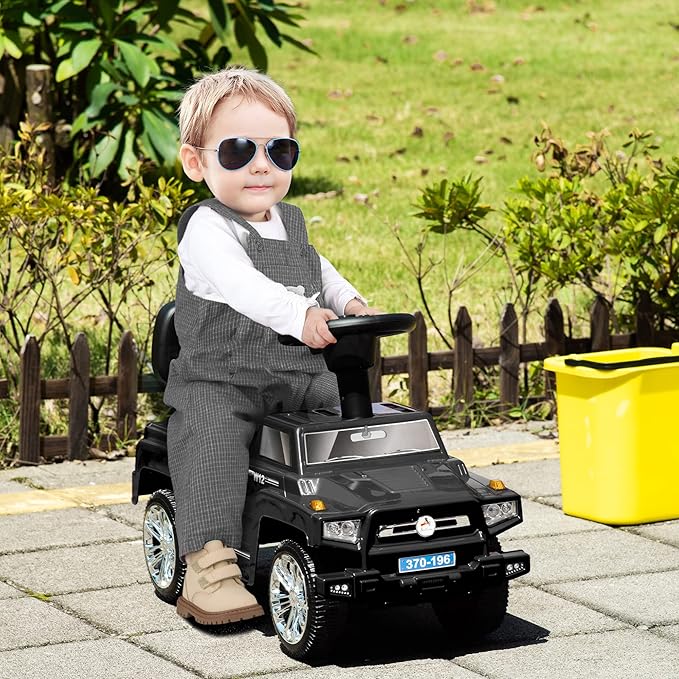 Aosom Kids Ride on Push Car, SUV Style Sliding Walking Car for Toddle with Horn, Music, Working Lights, Hidden Storage and Anti-Dumping System, Black
