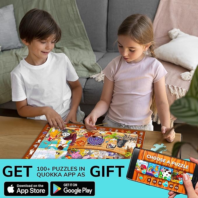 QUOKKA 60 Piece Kids Puzzles Ages 5-8 - Set of 4 Bible Jigsaw Puzzles for Kids 4-6-10 Year Old - Tower of Babel - Noah`s Ark - Eden Toys for Children 5-7 yo - Christian Gifts for Boys & Girls