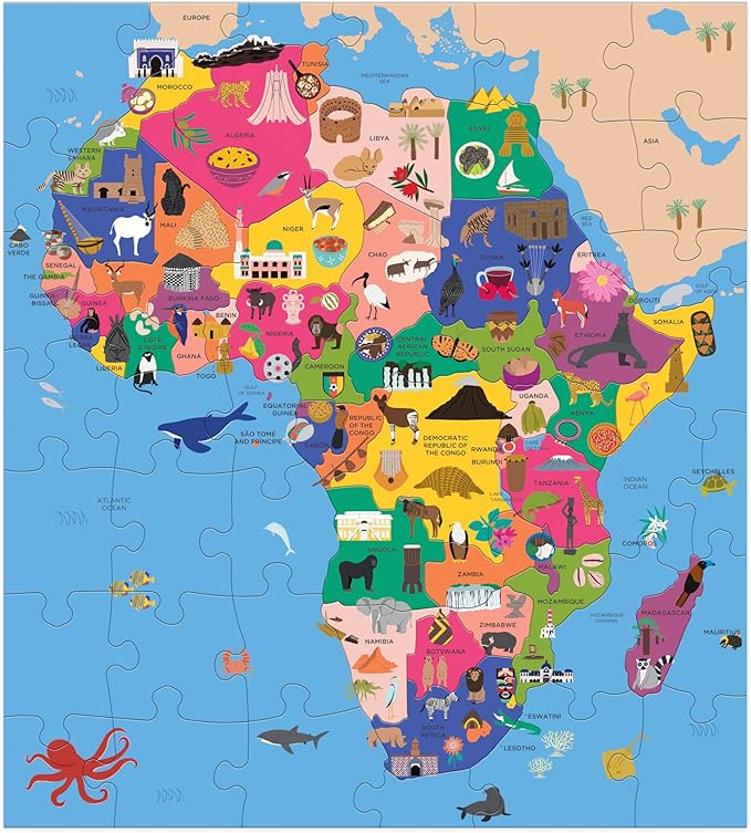 Mudpuppy Map of Africa – 70 Piece Geography Puzzle with Country-Shaped Pieces and Iconic Landscapes Cultural Items and More