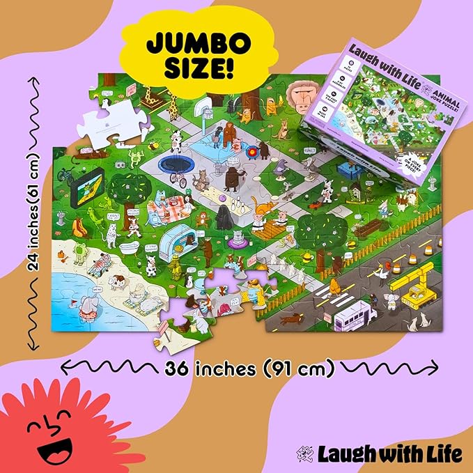 72 Piece Animal-Themed Joke Floor Puzzle for Kids – Fun Educational Puzzle with a Joke on The Back of Every Piece – Made in USA – Perfect for Ages 5+, XL Puzzle Size Assembled 24" x 36"