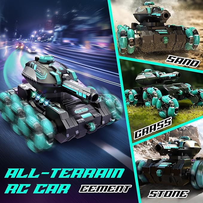 Remote Control Car for Kids, RC Cars Toys for Ages 8-13, 2.4GHz 360° Rotation 6WD RC Stunt Car Water Bomb Toy Birthday Gifts for 6 7 8 9 10 11 12 Year Old Boys Girls (Green)