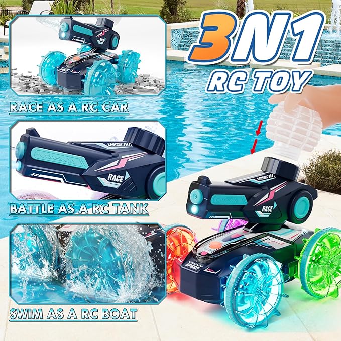 Lehoo Castle Amphibious Remote Control Car, 4WD RC Cars for Boys Age 8-12 with Water Gun, Remote Control Boat for Kids, Toys for 6 7 8 9 Year Old Boy