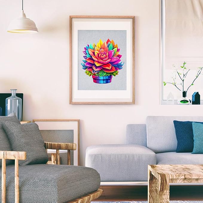 Wooden Puzzle Colorful Flower 500pcs King Size 16.9'' x 16.2'', Luxurious Shaped Wood Puzzle, Beautiful Package, Best Gift for Adults and Kids, Family Game