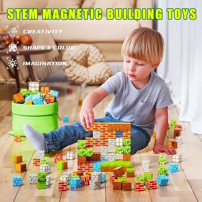 Magnetic Blocks - Build Magnet World Edition, Magnetic Blocks for Kids Ages 3-4, 4-8, Magnetic Toys for Boys & Girls, STEM Montessori Sensory Toys for Toddlers Gifts for 3+ Years Old