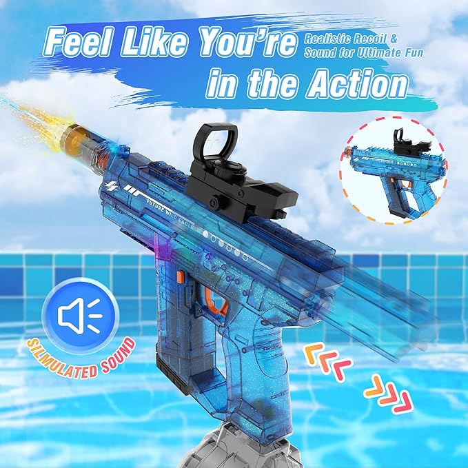 Electric Water Guns for Adults & Kids,Realistic Automatic Water Gun with 26-32 FT Long Range,800ml Large Water Tank,Splash-Resistant Design,Summer Outdoor Pool Beach Toy for Backyard Games(2 Pack)