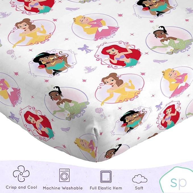 Saturday Park Disney Princess Besties Twin Sheet Set - 3 Piece 100% Organic Cotton Sheets - GOTS & Oeko-TEX Certified (Disney Official)