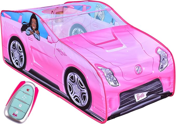 Barbie Convertible Pop Up Tent - Pink Princess Playhouse Car Toy with Sounds & Key Fob, Indoor and Outdoor Play