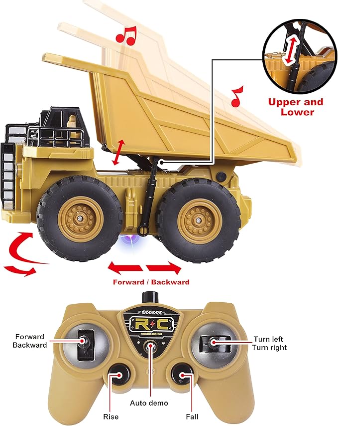 JOYIN 2 PCS Remote Control Construction Vehicle Toy Set, Friction-Powered RC Excavator & RC Dump Truck with Lights and Sounds for Imaginative Play, Birthday Gifts for Toddlers Boys Girls