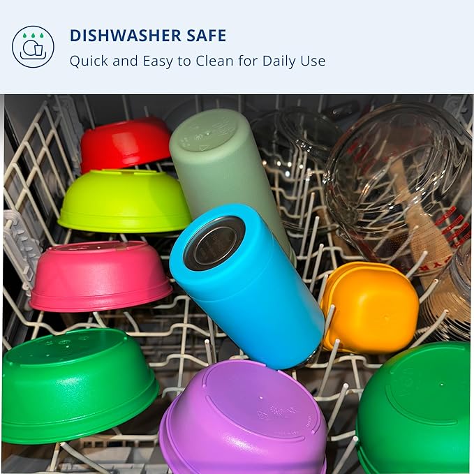 Re-Play 12 oz Water Bottle for Kids - Vacuum-Insulated Stainless Steel Tumbler with Flip-Straw, Silicone Base and Handle - Spill and Leak-Proof Design, Dishwasher and Freezer Safe, True Blue