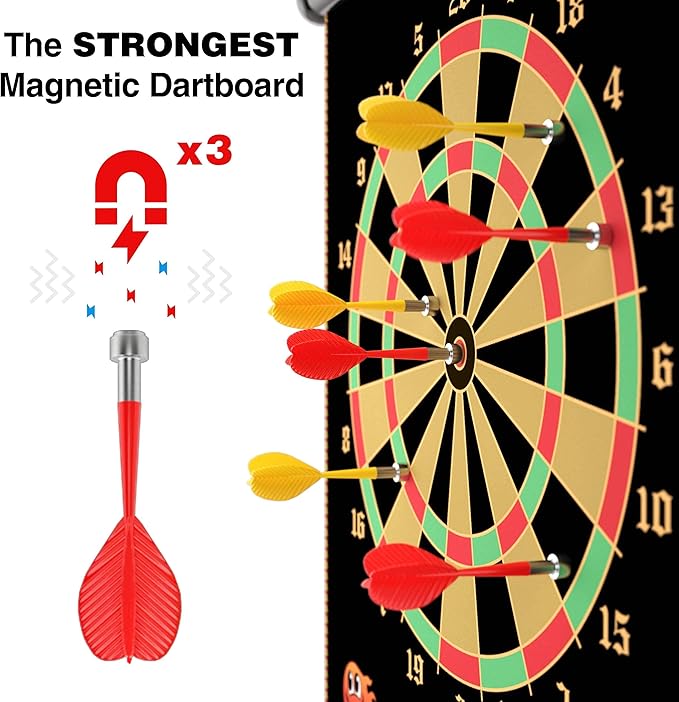 Magnetic Dart Board for Kids - Indoor Outdoor Darts Game, 16pcs Magnetic Darts, Double Sided Board Games Set, Best Toys Gifts for Teenage Age 5 6 7 8 9 10 11 12 13 14 15 16 Years Old Boys